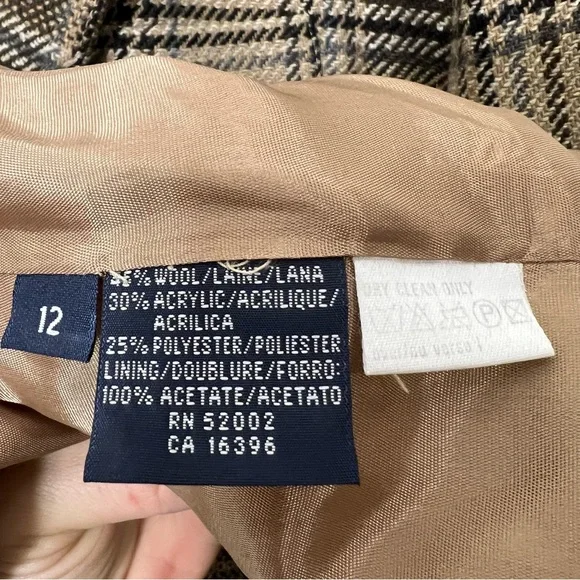 90’s Vintage Liz Claiborne Plaid Structured Wool Blend Blazer Tan Brown Size 12 - Picture 4 of 12